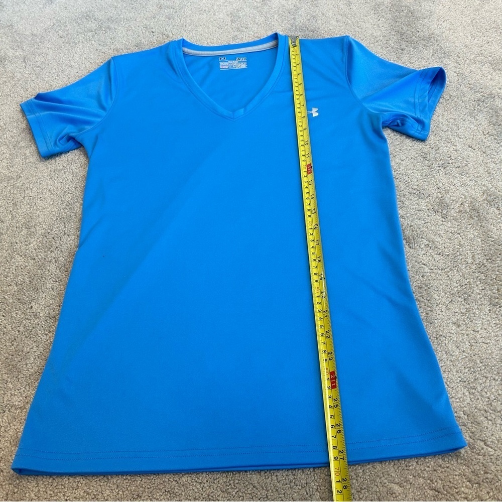 Under Armour Heat Gear blue short sleeve V-neck T-shirt Semi-Fitted top Sz S/M - Picture 5 of 7
